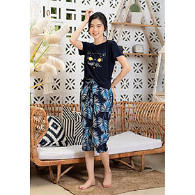 Quần chun buộc nơ hình lá xanh tím than-20QN038XA