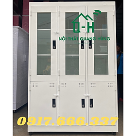Mua TỦ HỒ SƠ SẮT 3 CÁNH CỬA KÍNH SƠN TĨNH ĐIỆN MÀU TRẮNG