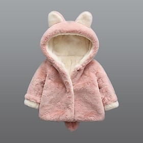 Quần Áo Bé Gái Mùa Đông Áo Khoác Bé Gái Nỉ Mặc Áo Khoác Hoodie Len Áo Len Plus Nhung Dày Ấm Sang Trọng Áo Khoác Phao Bé Trai - 3M