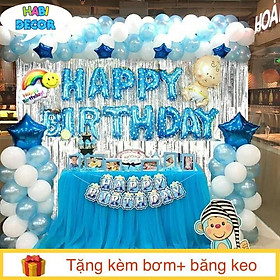 Hình ảnh Combo Trang Trí Tiệc Sinh Nhật 2 Rèm Kim Tuyến, Bóng Chữ Happy Birthday và 50 bong bóng tròn CB01