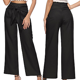 Women Fashion Casual High Waist Wide Leg Pants Zipper Long Palazzo Trousers - M