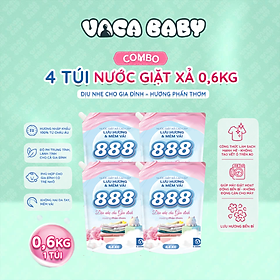 Combo 4 Túi Nước Giặt Xả 888 Hương Phấn Thơm Cao Cấp 0.6kg/Túi