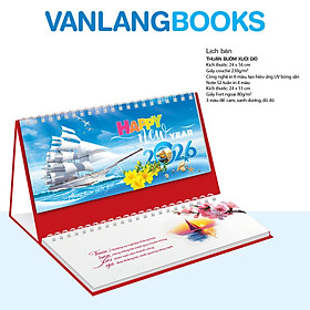 Lịch Bàn 2026 Vanlangbooks - Thuận Buồm Xuôi Gió (VLLB18A) Kèm Note 52 Tuần Tiện Lợi - Màu Đỏ