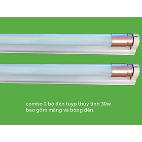 Bộ 2 đèn led Tuýp thủy tinh 30W 1,2m  ánh sáng trắng và 2 máng đèn rời 1.2 mét