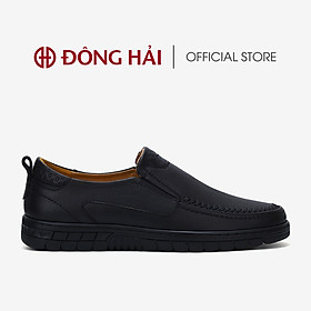 Giày lười nam Đông Hải da bò cao cấp thiết kế tối giản với chỉ may nổi ấn tượng đế cao su 3cm chắc chắn - G0343