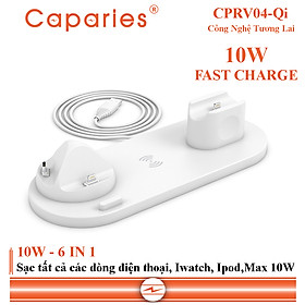 Sạc Nhanh Không Dây 6 in 1 , 10W CAPARIES CPRV04-Qi , Wireless Quick Charge, chuẩn Qi Apple cho Iphone, Samsung, Vivo, Oppo, Xioami, Huawei, Vsmart - Chính Hãng