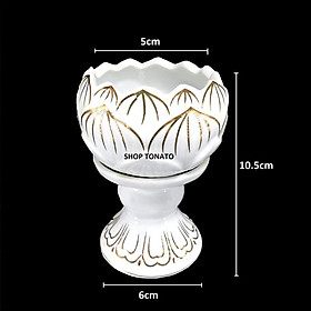 Mua (GIÁ 1 CÁI)CHUNG ĐÈN CẦY CHÂN NẾN SỨ HOA SEN TRẮNG CAO 10.5CM 12CM