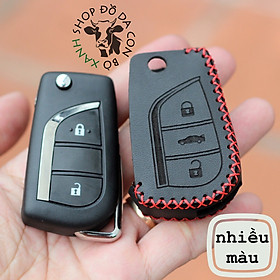 Bao da dành cho chìa khóa Toyota Innova, Fortuner, Altis, Hilux chìa khóa cơ handmade da thật (chìa gập) 006