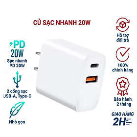 Adapter Củ sạc nhanh 2 cổng 20w Dùng cho Iphone, Samsung, Ipad - Hàng nhập khẩu