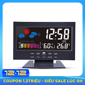 Đồng Hồ Báo Thức Điện Tử Đa Năng Có Màn Hình LCD Hiển Thị Thời Gian/ Ngày/ Tuần/ Nhiệt Độ/ Độ Ẩm/ Thời Tiết - Đen
