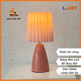 Mua Đèn ngủ hồng đèn decor chao xếp ly nhỏ gọn có nút vặn chỉnh sáng tiện lợi DBG004