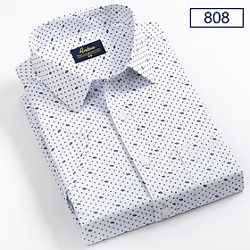 Áo Sơ Mi Nam Công Sở Trung niên Ngắn tay Họa Tiết Chấm Bi Nhỏ Màu Trắng Vải Cotton thương hiệu Anton 808