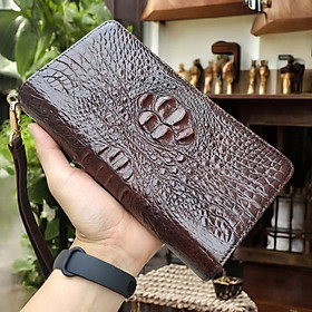 Ví cầm tay da cá sấu 2 dây kéo nam/nữ size lớn 22*12 cm