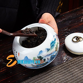 Mua HŨ ĐỰNG TRÀ Gốm Sứ Họa Tiết Thanh Lịch Độc Đáo Dung Tích 800 Ml - Có Quai Cầm Mở Nắp