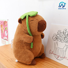 Gấu Bông Thú Nhồi Bông Capybara Đội Lá Sen Siêu Đáng Yêu 40cm