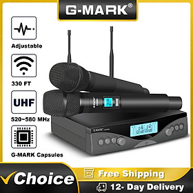 Micro Không Dây G-MARK G320AM Chuyên Nghiệp UHF 2 Kênh Mic Karaoke Cầm Tay Tự Động Điều Chỉnh Tần Số 100M