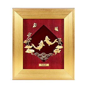 Tranh Vàng 24K PRIMA ART - SONG NGƯ QUẪY NƯỚC - Kích thước 18 x 20 cm - CGS-0757-01