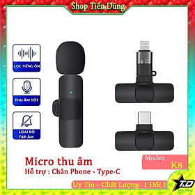 Mic thu âm cài áo K8 dùng cho các điện thoại hỗ trợ 2 chân type C kèm jack chuyển light-ning để kết nối dòng có 1 micro