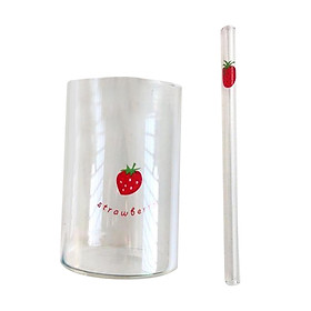 Strawberry Glass Cup with Straw Transparent Drinking Cup for Tea Hot Drinks