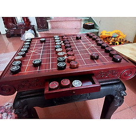 Bộ bàn cờ tướng chân cuốn thư ,có ngăn kéo bằng gỗ hương + quân cờ gỗ trắc 