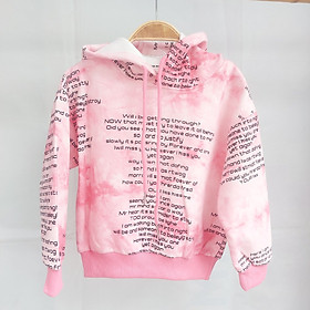 Áo nỉ cho bé có mũ, Áo Hoodie bé gái 3-9 tuổi in chữ nhỏ màu loang chất liệu nỉ da cá cao cấp kiểu dáng thời trang