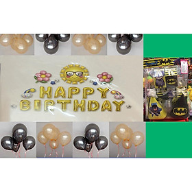 Bộ 11 món để bàn chủ đề siêu nhân dơi và 2 sét trang trí trí sinh nhật cho bé trai giao chữ HAPPY BIRTHDAY ngẫu nhiên (Quà tặng cho bé là 2 đôi đũa trẻ em dài 20cm)