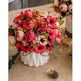 Mua Chậu cây hoa giả Gốm sứ Hình trụ miệng bo Vân tam giác nổi thắt nơ dây gai