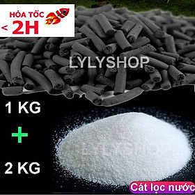 Combo 2kg Cát Thạch Anh + 1kg Than Hoạt Tính - Vật Liệu Lọc, Trải Nền, Trang Trí Bể Cá Cảnh Sạch Nước