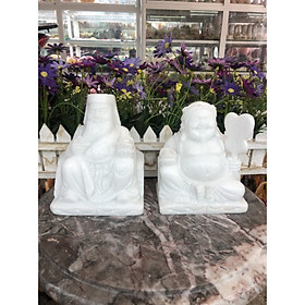 Bộ tượng thờ Tài Địa Thần Tài Thổ Địa đá cẩm thạch trắng - Cao 15 cm