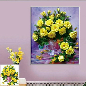 Mua Tranh đính đá Bình Hoa Hồng Vàng (50x60cm) chưa đính đá