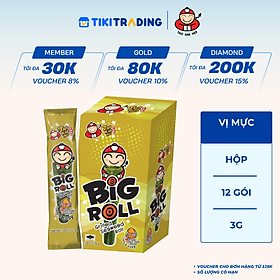 Hộp 12 Gói Snack Rong Biển TaoKaeNoi BIG ROLL Vị Mực