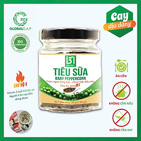 Tiêu Sữa Bầu Mây - Tiêu Ăn Liền - Cấp Độ Cay 1/6 - Hũ 35g - Hồ Tiêu Vùng Trồng Đạt chuẩn quốc tế GLOBALG.A.P.