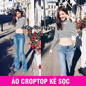 ÁO CROPTOP NỮ TAY DÀI KẺ SỌC