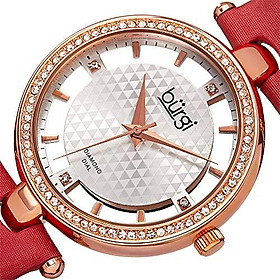 Burgi Swarovski Crystal Studded Watch - 4 Guinene Diamond Markers, See Through and Sunray Dial On Genuine Leather Women’s Watch - BUR104