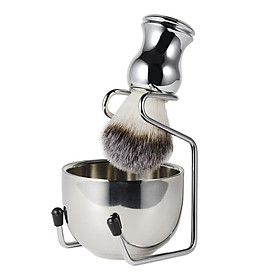 Stainless Steel  Shaving Brush Set Brush Stand Holder  Bowl Mug Kit