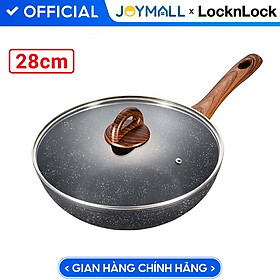 Chảo nhôm sâu lòng chống dính lock&lock baum marble 1 tay cầm, nắp thủy tinh lbu1285