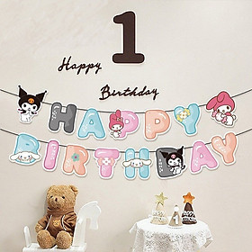 Dây Chữ Happy BirthDay Kuromi, Hello Kitty hoạt hình, Dây Treo Trang Trí Sinh Nhật Sanrio Đơn Giản Dành Cho Bé