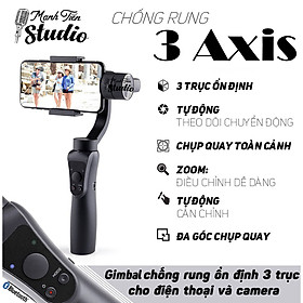 Hình ảnh Tay cầm chống rung Gimbal 3 Axis Handheld - Gậy gimbal đa năng cho điện thoại adroid, IOS - 3 trục xoay, kết nối bluetooth, zoom xa gần ngay trên gậy - Tích hợp cổng USB sạc pin cho điện thoại - Hàng nhập khẩu