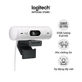 Webcam Logitech Full HD Brio 500 - Tự động điều chỉnh ánh sáng, Tự động lấy khung hình,Show mode, Mic kép giảm ồn, nắp che bảo mật, Hoạt động với Microsoft Teams, Google Meet, Zoom - Hàng chính hãng - Màu Trắng