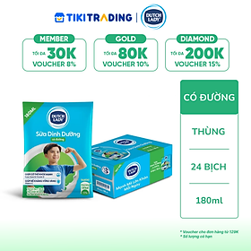 Thùng 24 Bịch Sữa Dinh Dưỡng Dutch Lady Có Đường 24x180ml