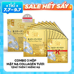 Combo 9 Túi Mặt Nạ Collagen Tươi dưỡng da Nhật Bản chống lão hóa, trắng sáng da và giúp da mềm mịn săn chắc - Tặng 1 Túi Mặt Nạ Collagen
