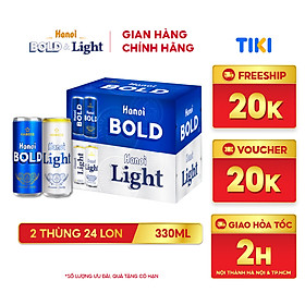 Combo 2 Thùng Bia Hanoi BOLD & LIGHT - Thùng 24 lon 330ml