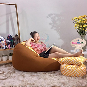 Mua ghế xốp dáng lê size L  kẻ vàng mix nâu  vải thô hàn mix  có xốp