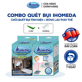 Combo Chổi Quét Bụi Ô Tô Tĩnh Điện ( 1 cán + 4 bông lau) + Bông Lau Thay Thế ( 6 Bông Lau) IHomeDa