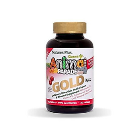 NaturesPlus Animal Parade Source of Life Gold Children's Multivitamin - Cherry Flavor - 120 Chewable Animal Shaped Tablets - Vegetarian, Gluten-Free - 60 Servings