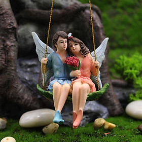 Romantic Fairy Garden Miniature Couple Figurines Flower Fairy with Angel Hanging Ornament Statues Decoration for Dollhouse Home Decor