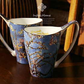 Free Shipping Continental Celebrity Paintings, "Apricot" Creative Capacity Mug Ceramic Cup With Cover Bone China Cup