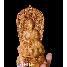 Tượng phật adi đà khắc 2 mặt bằng gỗ bách xanh kt 13×7×6cm 