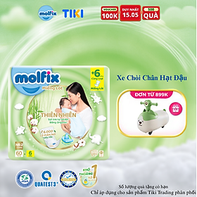 Miếng lót sơ sinh Molfix Thiên nhiên Super Jumbo Newborn 2 (trên 1 tháng tuổi) - Gói 60+6 miếng
