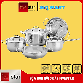 Bộ Nồi Inox 3 Đáy Gồm 3 Nồi 1 Chảo 1 Xửng Fivestar FS08CG1 - Hàng Chính Hãng